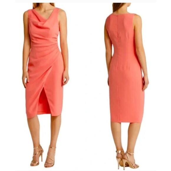 Black Halo Legend Dress Sleeveless Ruched Sheath Knee Length Flamingo Pink NWT 2 - Picture 1 of 9